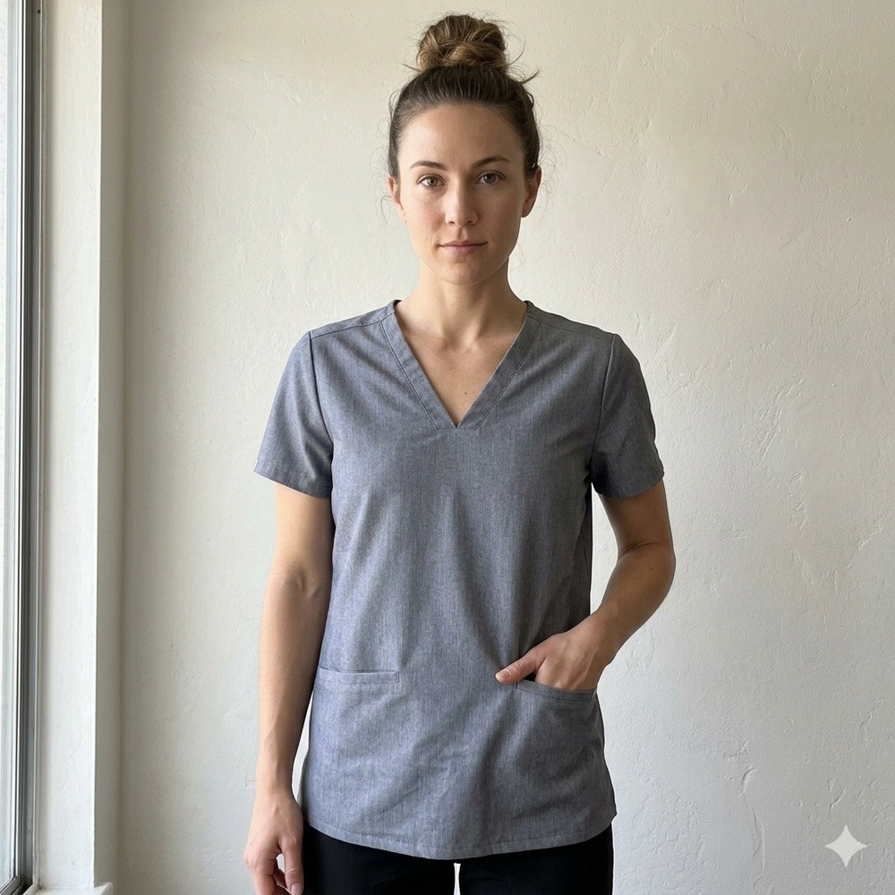 FIGS Casma Top Women Small Gray V-Neck Short Sleeve Technical FW1100 Scrub
